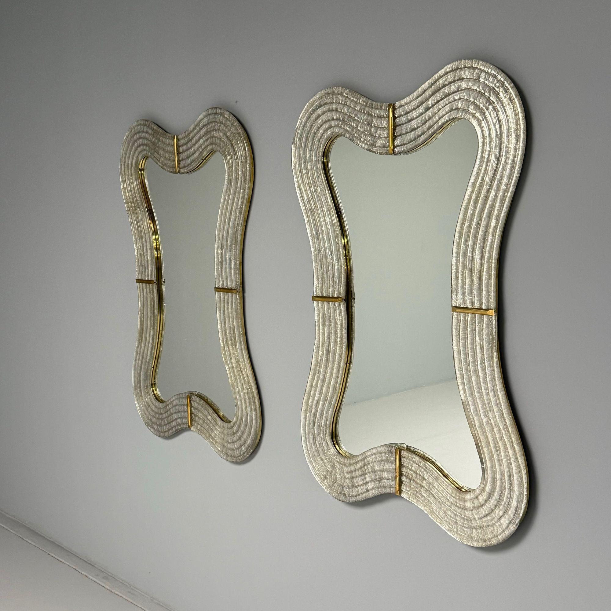 Contemporary, Modern Italian Wall Mirrors, Murano Glass, Silver Leaf, Brass For Sale 1