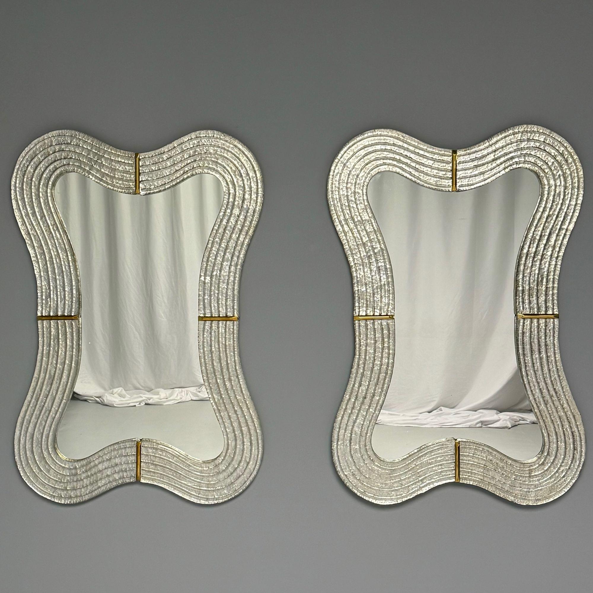 Contemporary, Modern Italian Wall Mirrors, Murano Glass, Silver Leaf, Brass For Sale 2