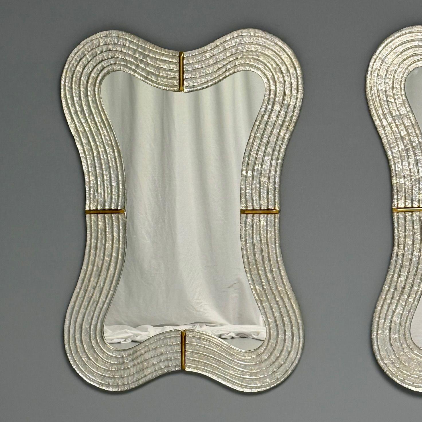 Contemporary, Modern Italian Wall Mirrors, Murano Glass, Silver Leaf, Brass For Sale 3