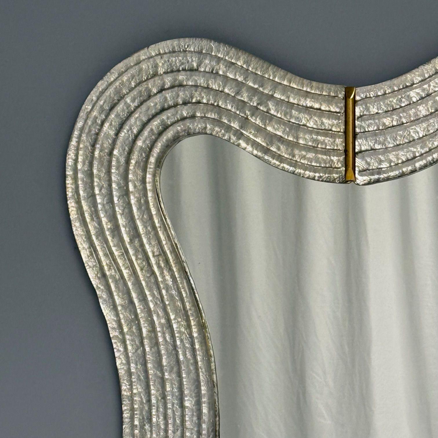 Contemporary, Modern Italian Wall Mirrors, Murano Glass, Silver Leaf, Brass For Sale 4