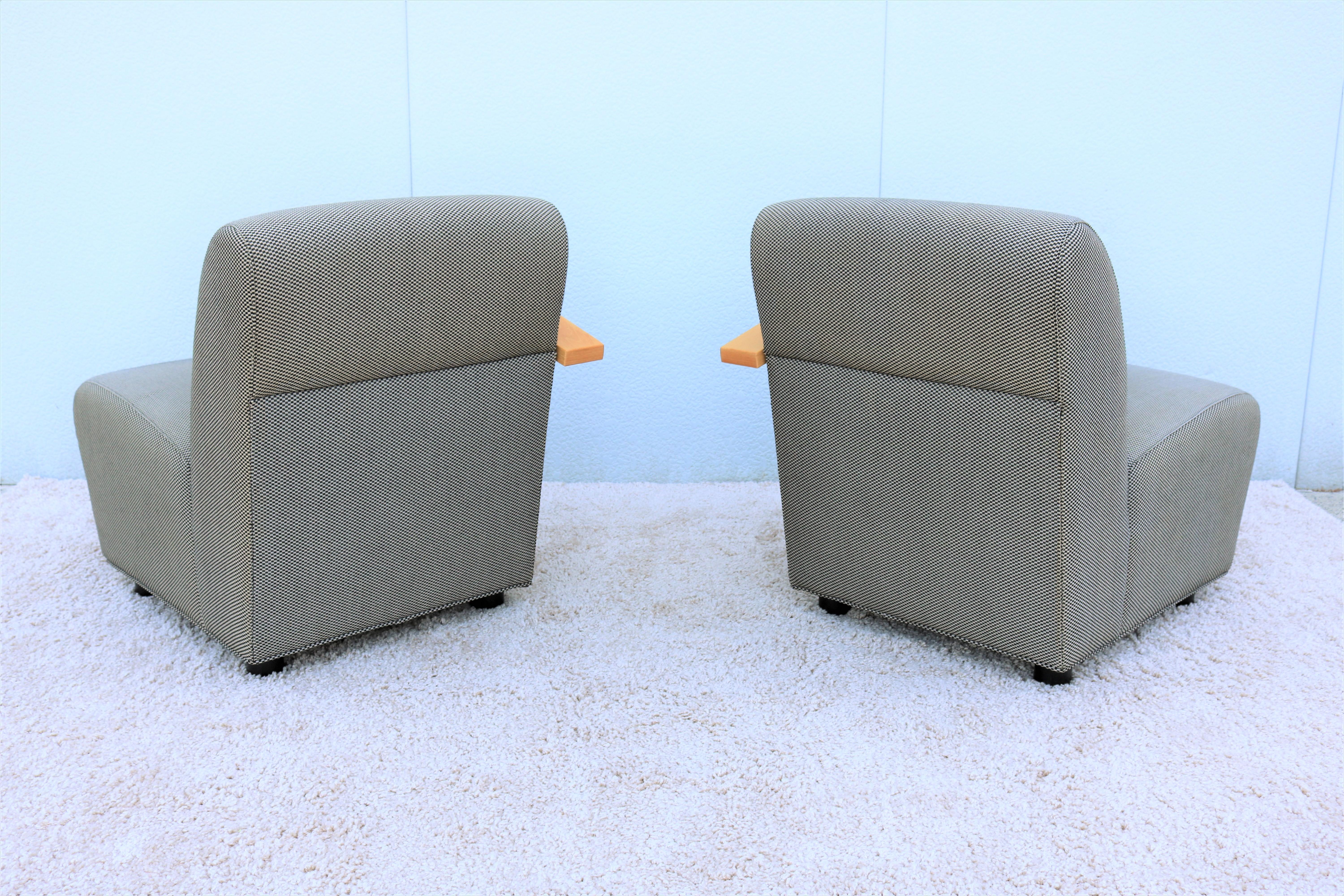 Fabric Contemporary Modern Jack Cartwright Modular Riley Lounge Chairs, a Pair