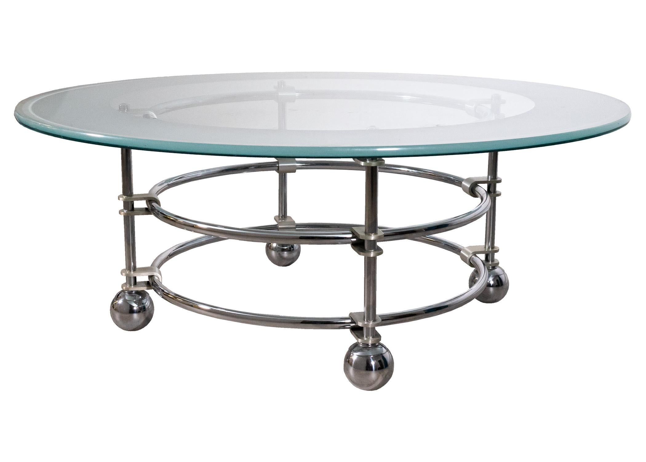 Contemporary Modern Jay Spectre Chrome and Glass Coffee Table for Century In Good Condition In Keego Harbor, MI