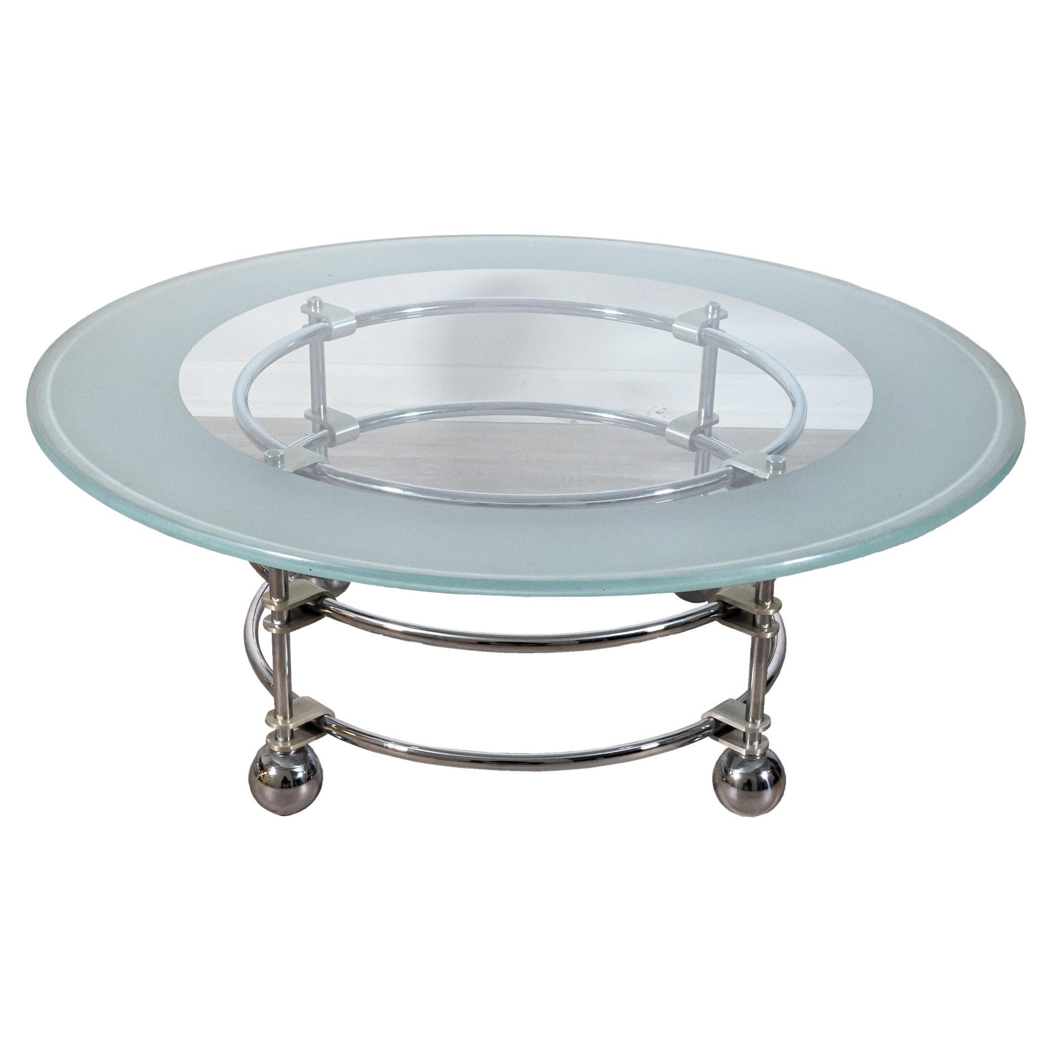 Contemporary Modern Jay Spectre Chrome and Glass Coffee Table for Century