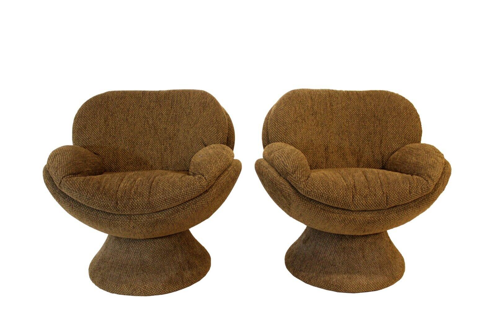 Contemporary Modern Jaymar Pair of Brown Upholstered Swivel Lounge Arm Chairs In Good Condition In Keego Harbor, MI