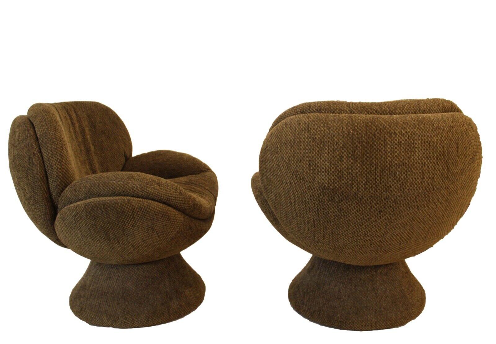 20th Century Contemporary Modern Jaymar Pair of Brown Upholstered Swivel Lounge Arm Chairs