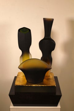 Sculpture en verre contemporaine moderne de Jose Chardiet de 3 pièces