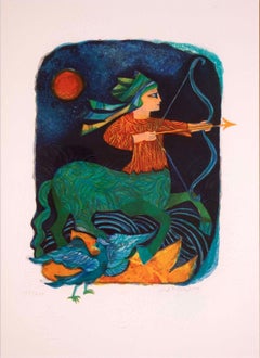Contemporary Modern Judith Bledsoe "Sagittarius" Framed Lithograph
