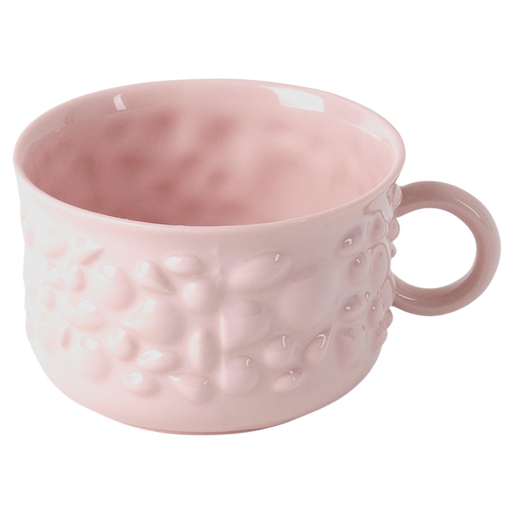 Contemporary Modern, Justine Porcelain Cappuccino Cup with Handle, Pink For Sale