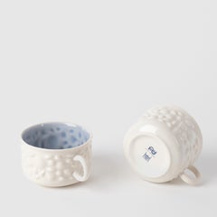 Contemporary Modern, Justine Porcelain Cappuccino Cup with handle, White & Blue