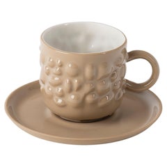 Contemporary Modern, Justine Porcelain Coffee Cup & Saucer 100 ml, Beige & White