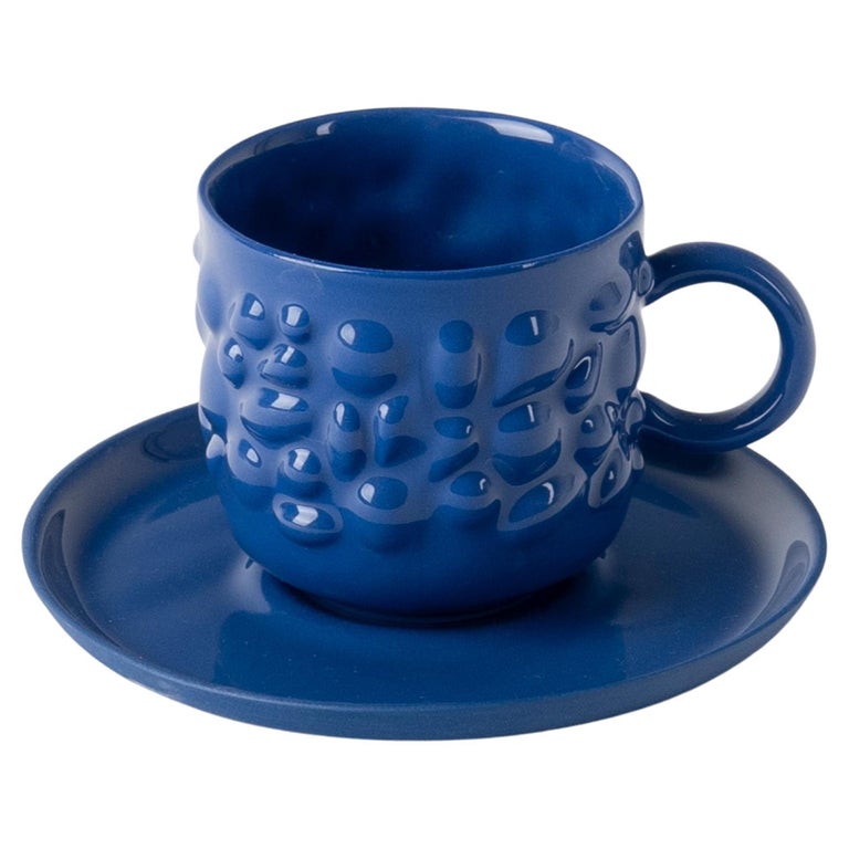 Contemporary Modern Justine Porcelain Coffee Cup And Saucer 100 Ml Navy For Sale At 1stdibs