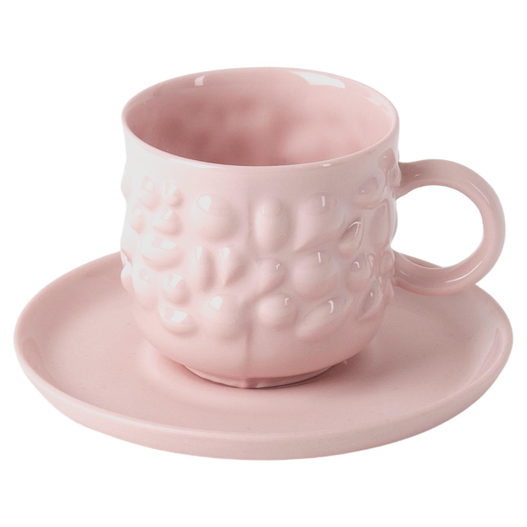 Tasse à café et soucoupe en porcelaine contemporaine moderne Justine 100 ml, rose en vente