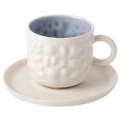 Tasse à café et soucoupe en porcelaine contemporaine moderne Justine 100 ml, blanc et bleu