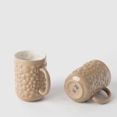 Tazza da latte in porcellana Justine, moderna e contemporanea, con manico, beige e bianco