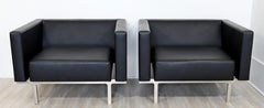 Contemporary Modern Keilhauer Pair of Black Cube Club Lounge Chairs Steel Legs