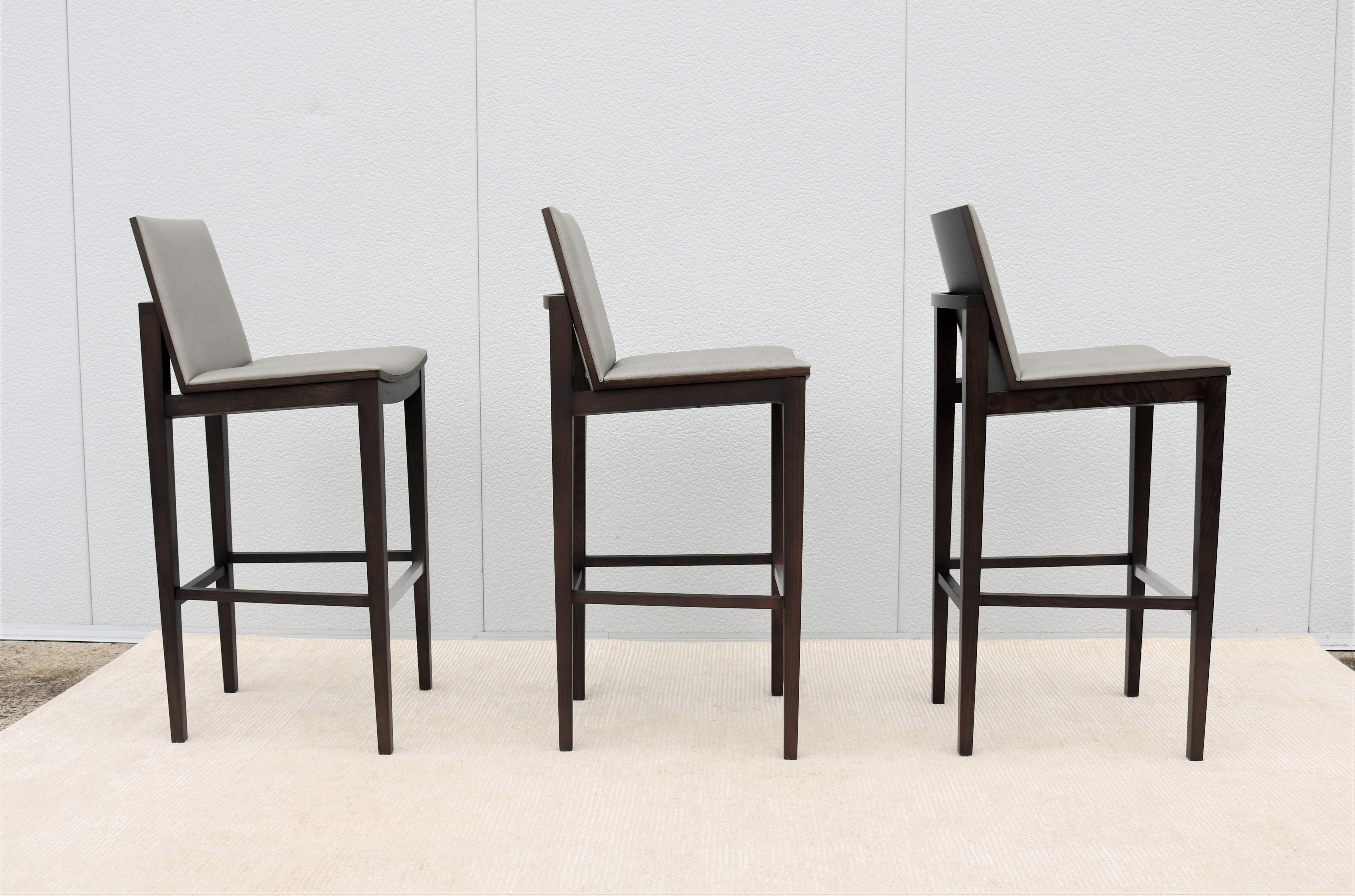 Brushed Contemporary Modern Kevin Stark for Hbf Ash Wood Carlyle Barstool, Set of 3 For Sale