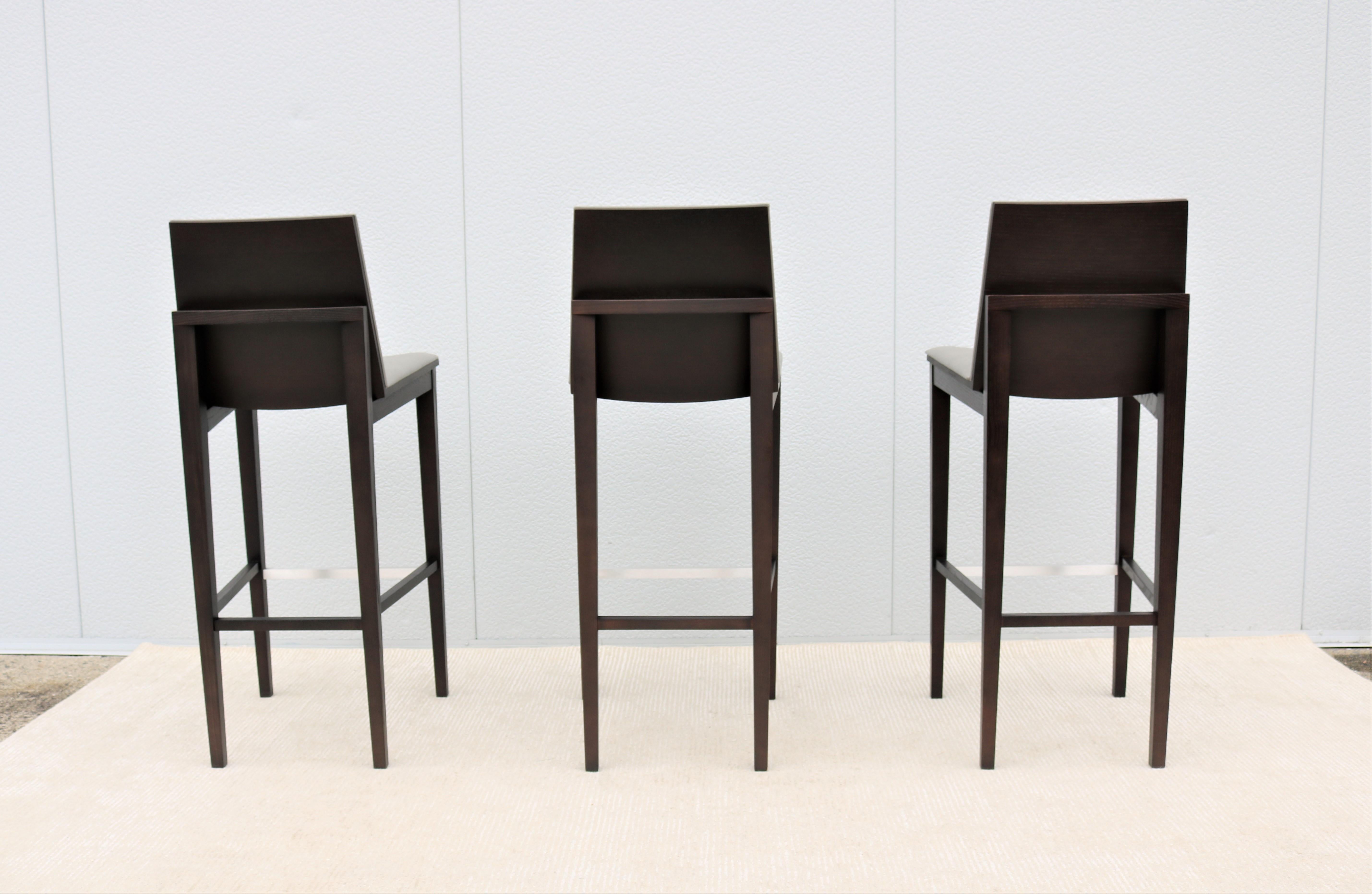 Contemporary Modern Kevin Stark for Hbf Ash Wood Carlyle Barstool, Set of 3 In Excellent Condition For Sale In Secaucus, NJ