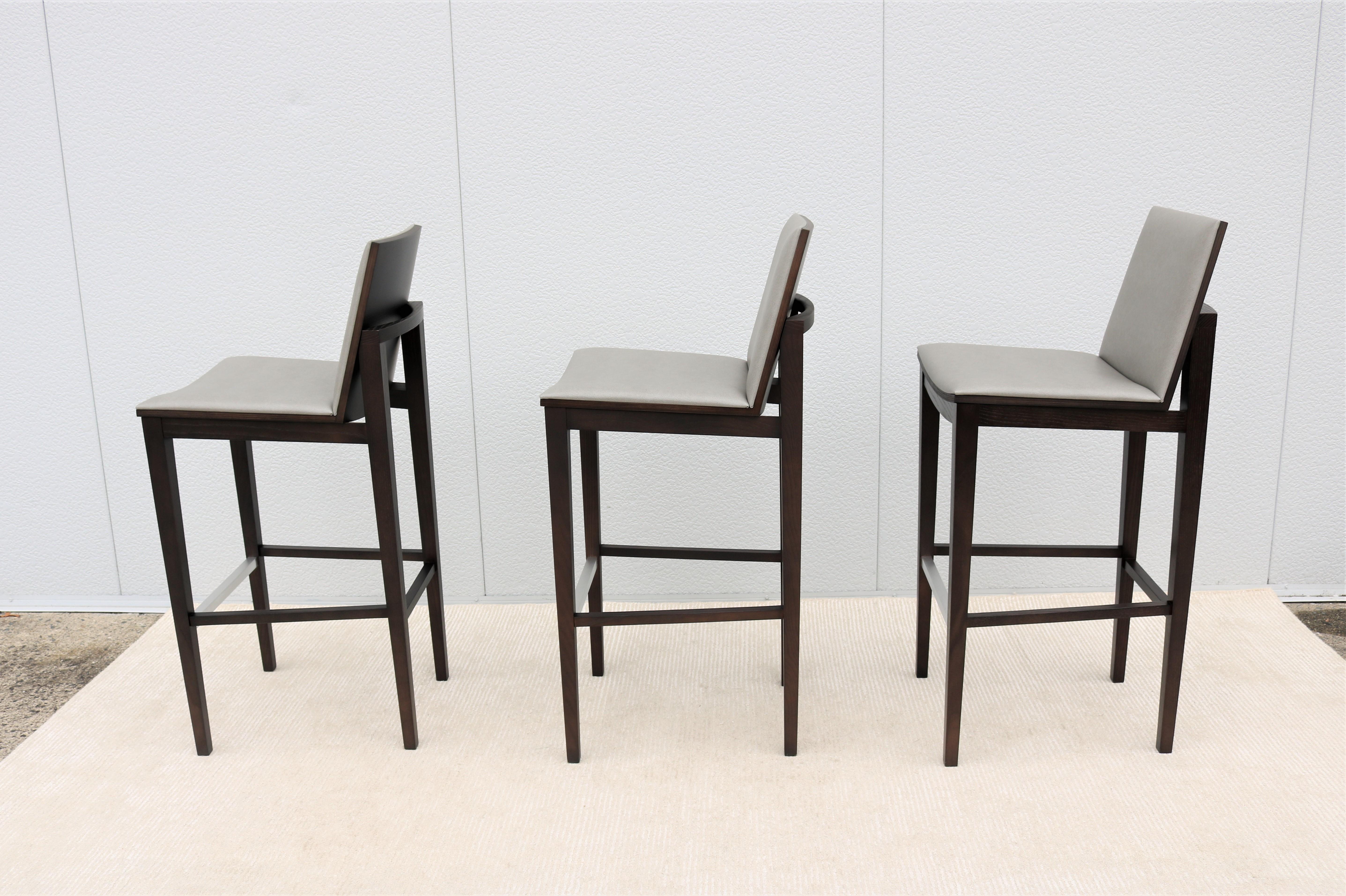 Aluminum Contemporary Modern Kevin Stark for Hbf Ash Wood Carlyle Barstool, Set of 3 For Sale