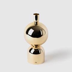 Contemporary Modern, Kubbe Large Candleholder, Varnished Brass