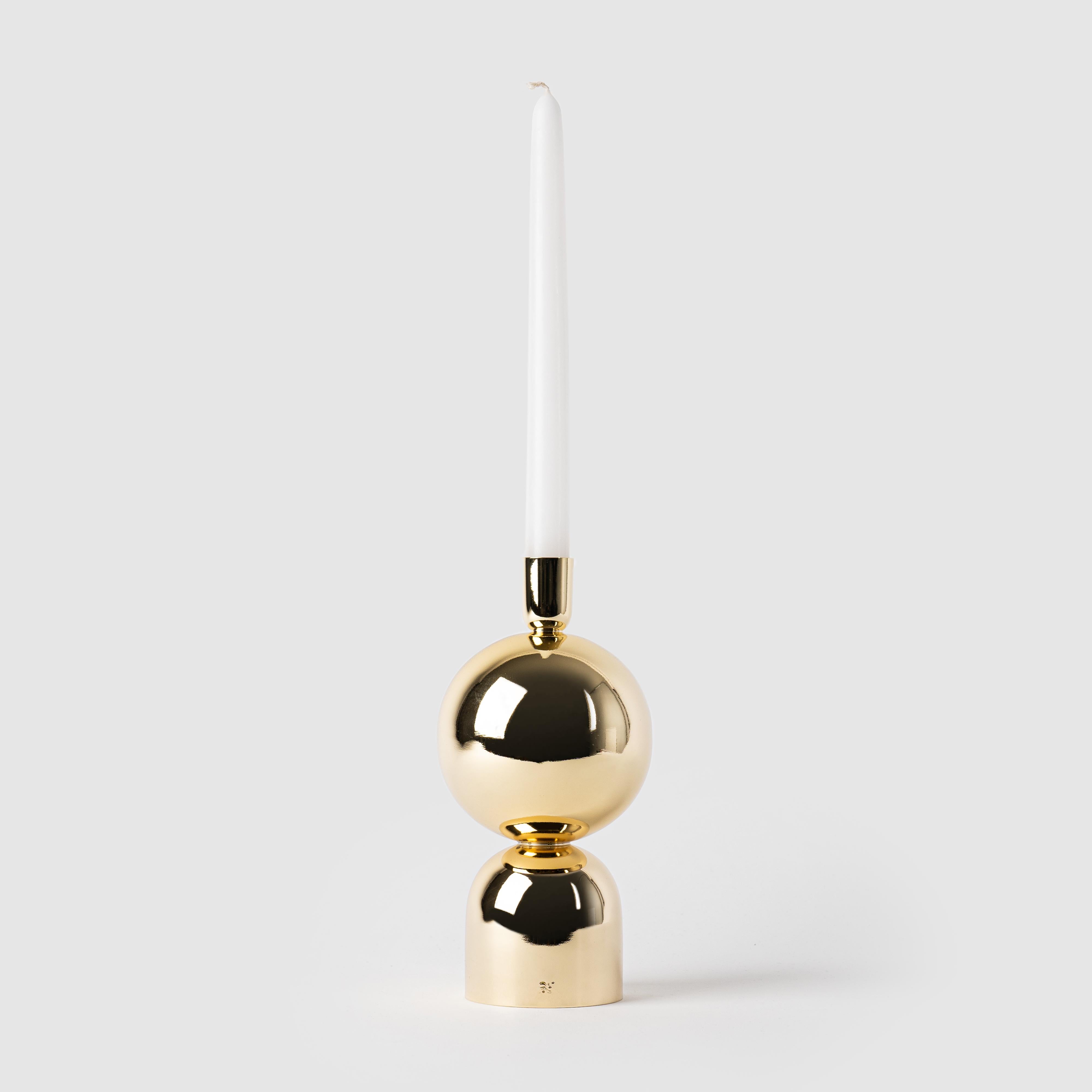 Turkish Contemporary Modern, Kubbe Large Candleholder, Varnished Brass For Sale