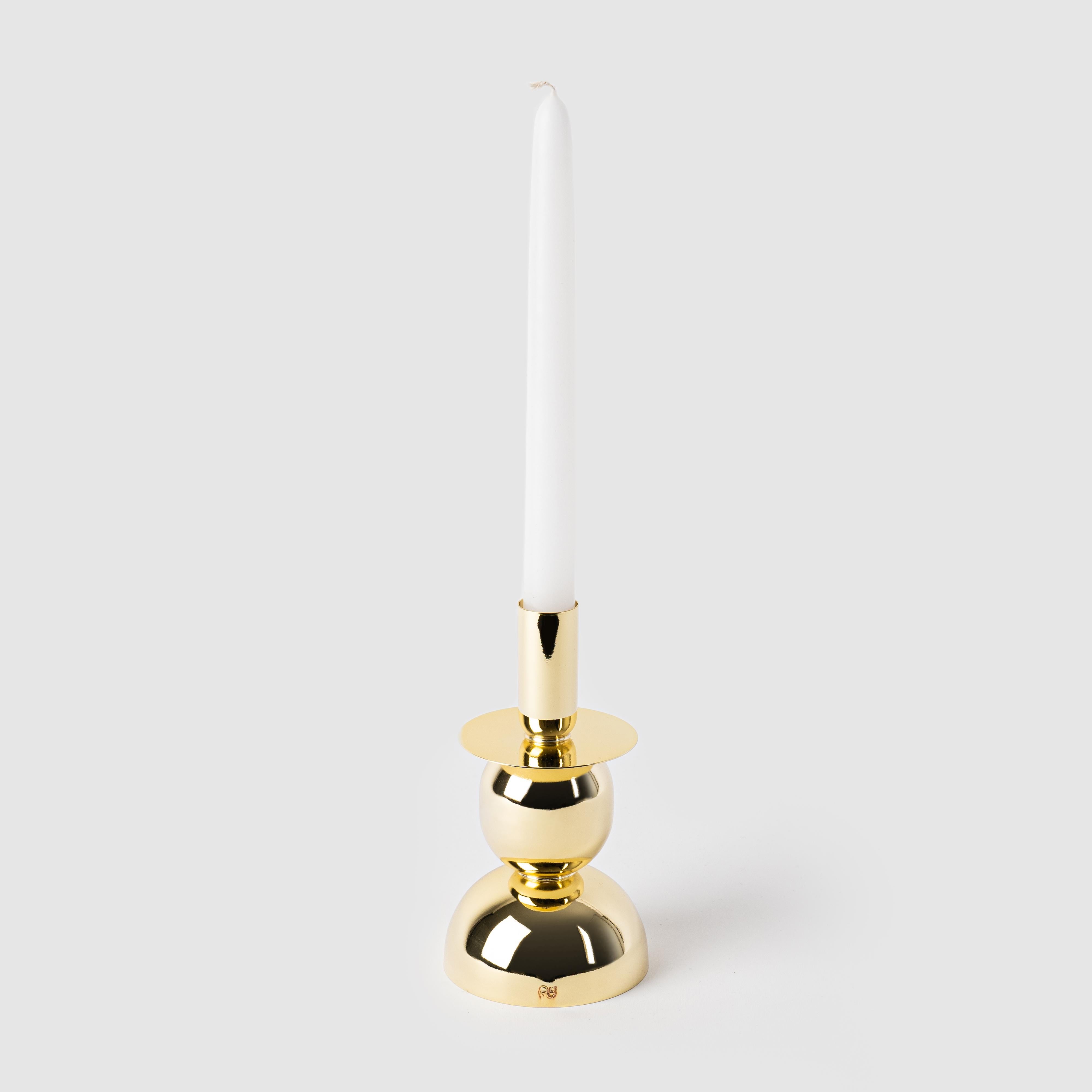 Turkish Contemporary Modern, Kubbe Large Candleholder, Varnished Brass For Sale