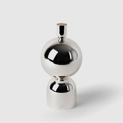 Contemporary Modern, Kubbe Large Candleholder, Varnished Silver-Nickel Plated