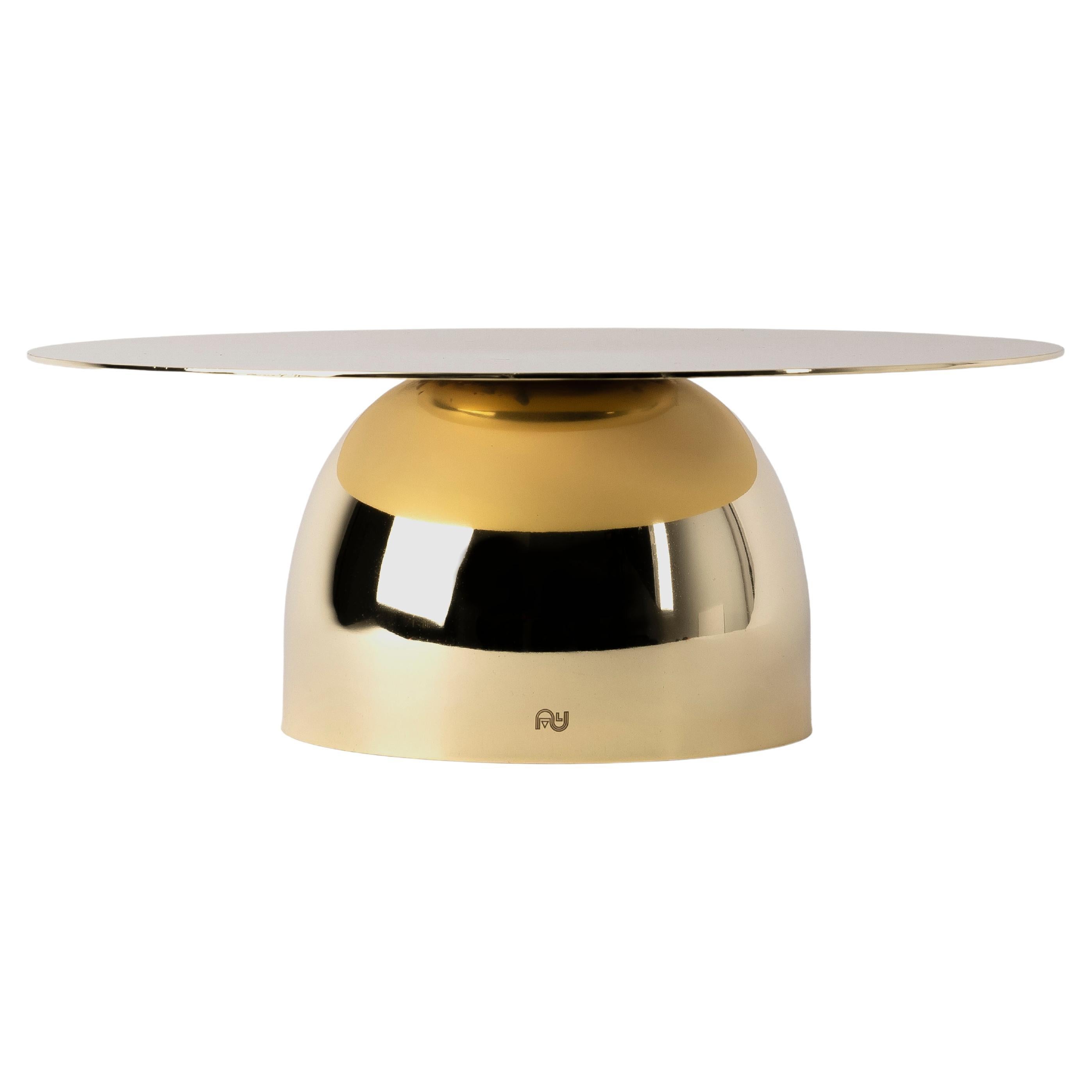 Contemporary Modern, Kubbe Large Round Cake Stand, Varnished Brass Plated For Sale