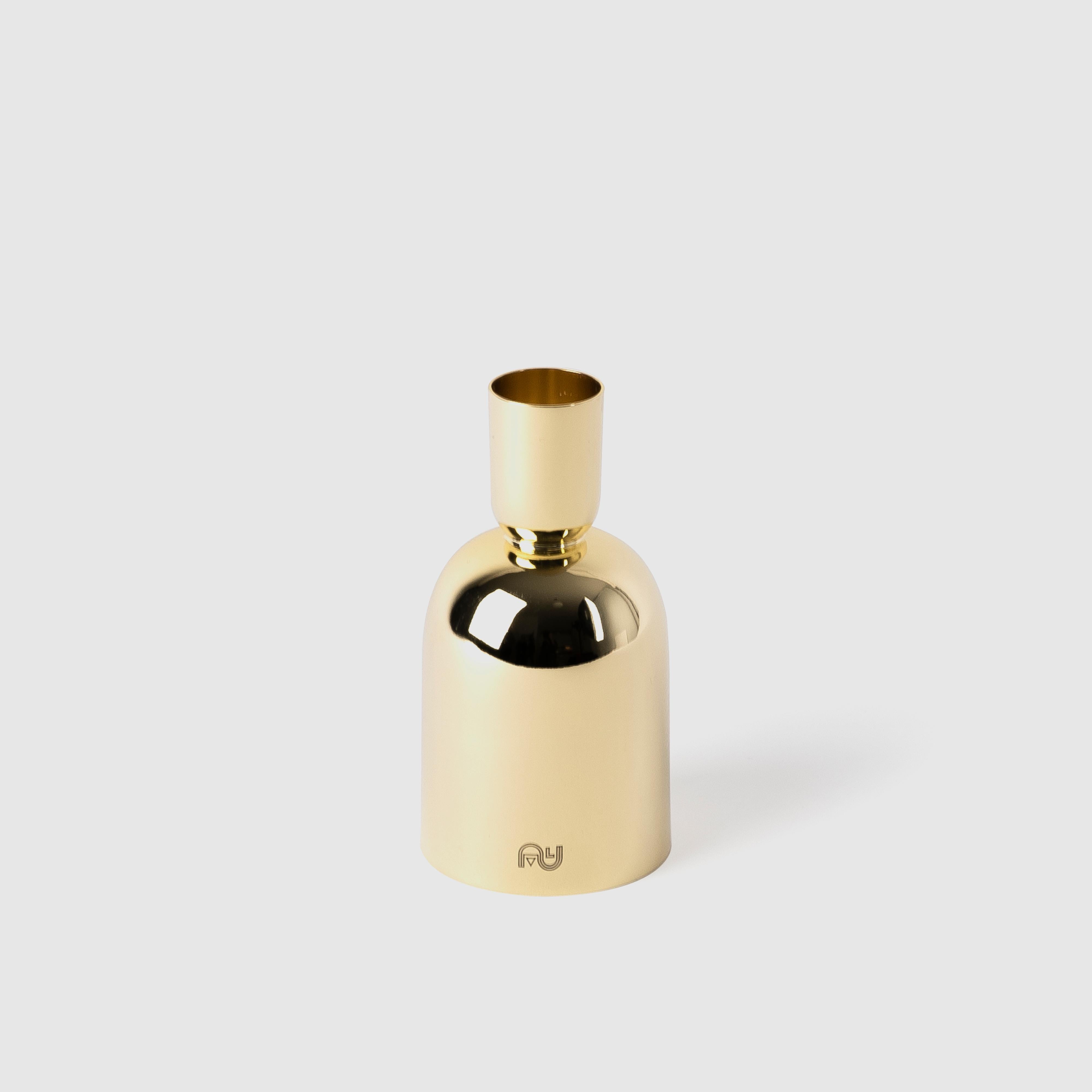 Turkish Contemporary Modern, Kubbe Minimal Candleholder, Varnished Brass For Sale