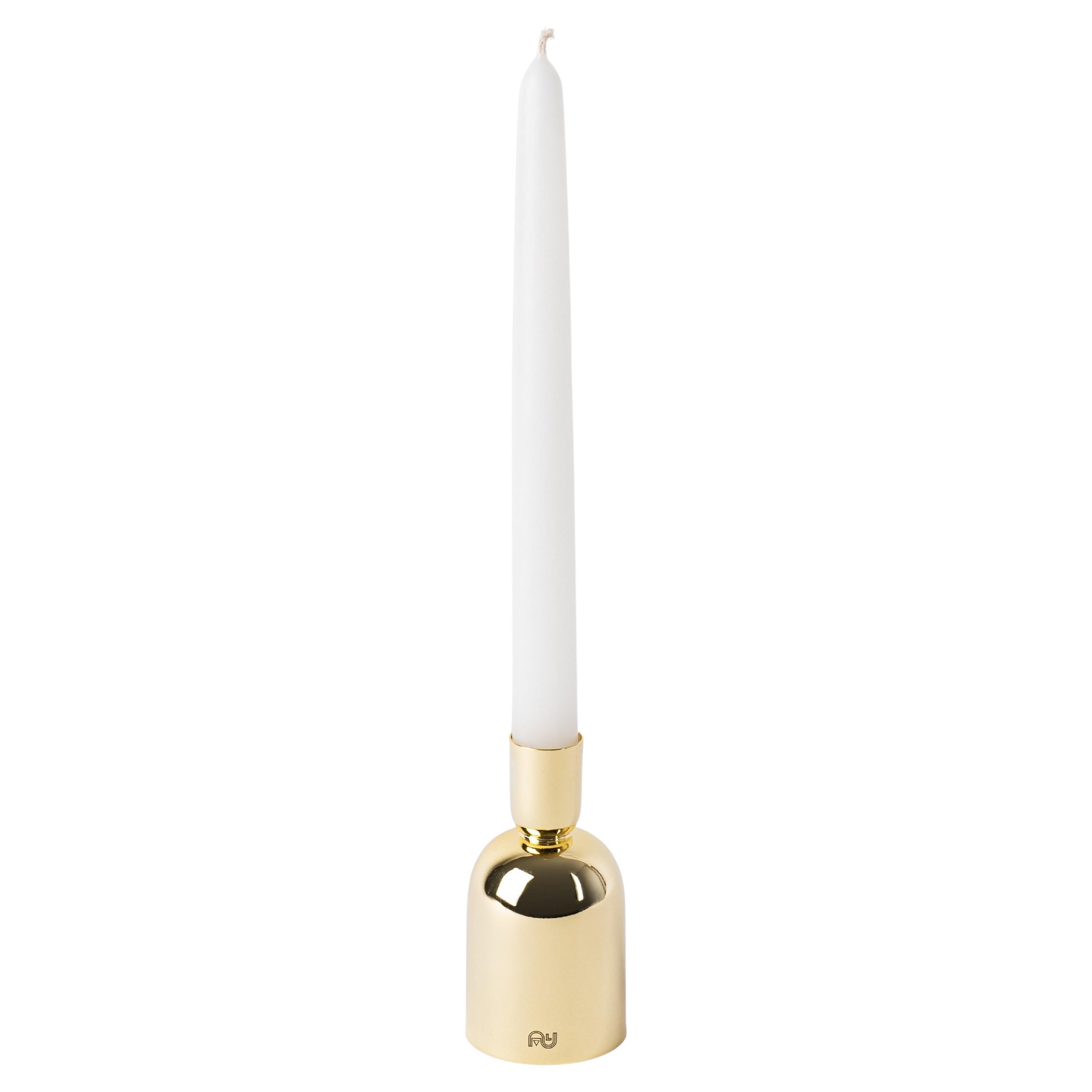 Contemporary Modern, Kubbe Minimal Candleholder, Varnished Brass For Sale