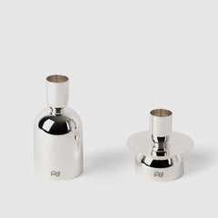 Portacandele minimalista moderno Kubbe, placcato in argento-nichel, set di 2