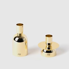 Contemporary Modern, Kubbe Minimal Candleholders, Varnished Brass, Set of 2