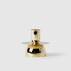 Contemporary Modern, Kubbe Minimal Round Candleholder, Varnished Brass