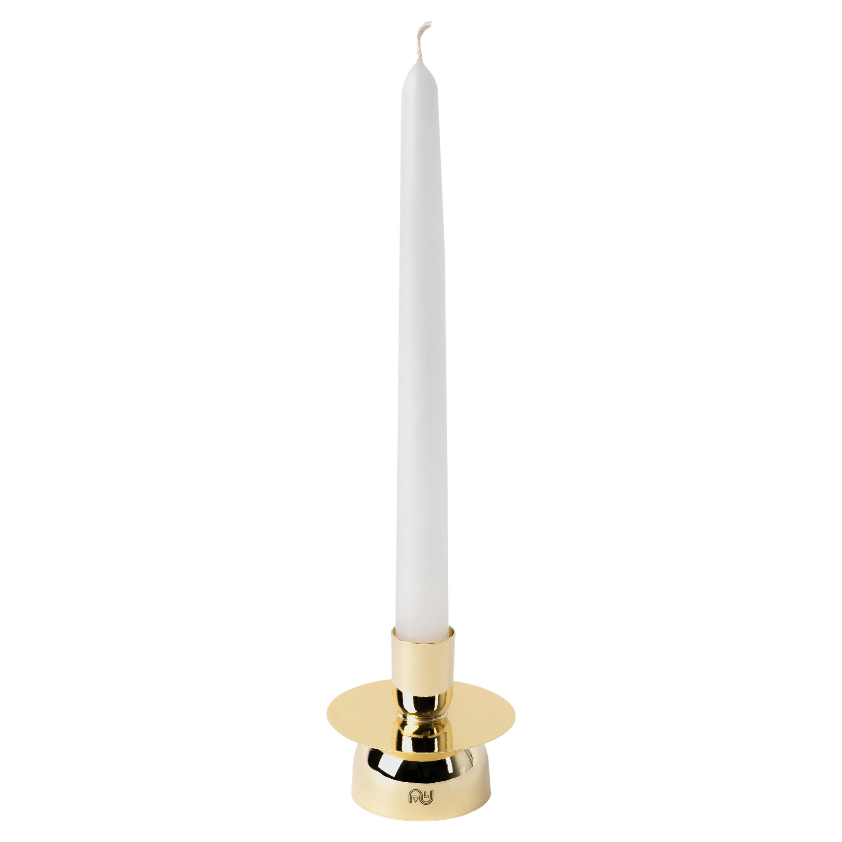Contemporary Modern, Kubbe Minimal Round Candleholder, Varnished Brass For Sale