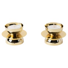 Contemporary Modern, Kubbe Minimal Tealight Holders, Varnished Brass, Set of 2