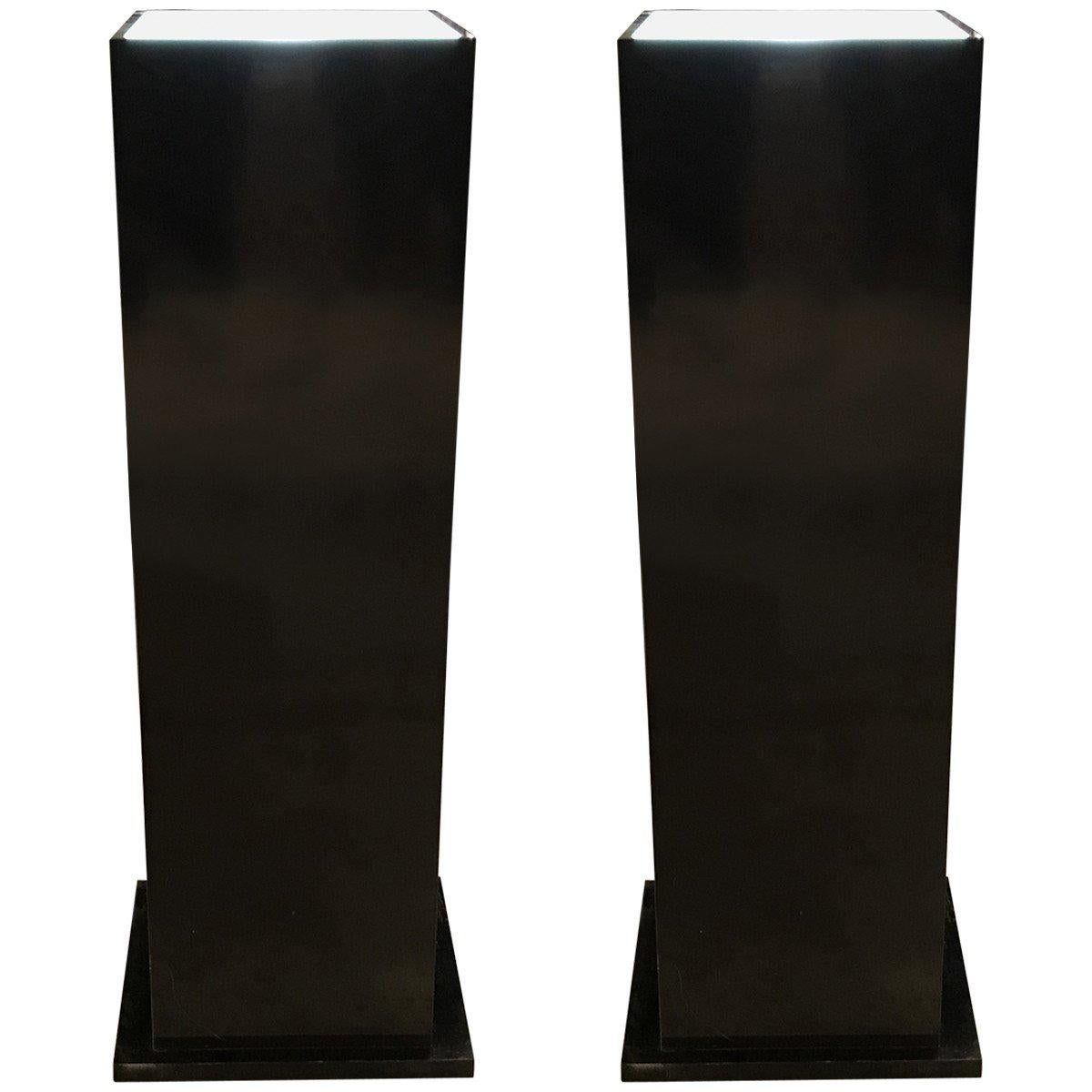 Contemporary Modern Lacquered Wood Lighted Pedestals For Sale