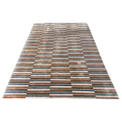 Contemporary Modern Large Custom Made Wool Striped Rug Made in Tibet