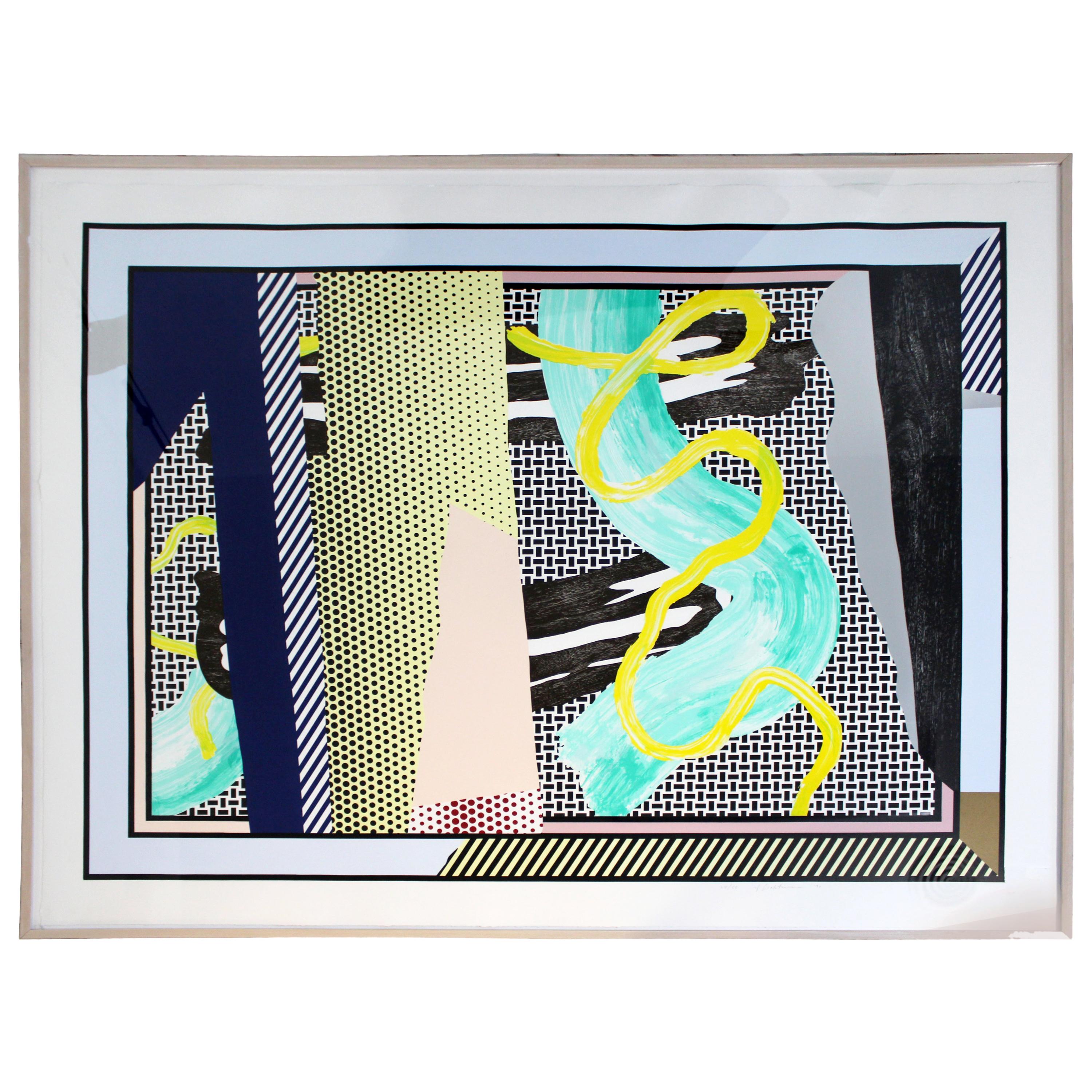 Contemporary Modern Large Framed Colored Serigraph Signed Roy Lichtenstein, 1990