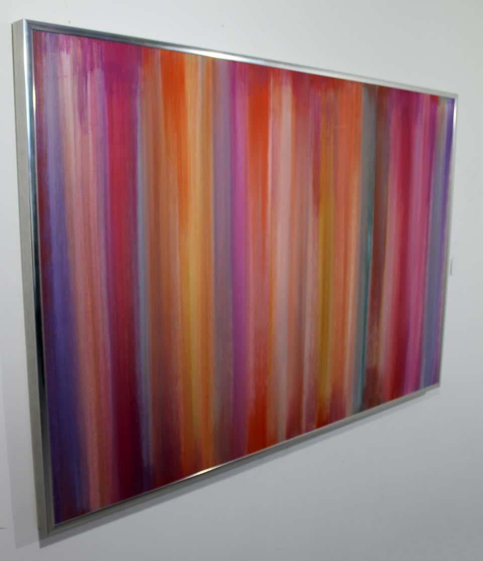 Contemporary Modern Large Framed Irene Simon Gouache Rainbow Painting In Good Condition In Keego Harbor, MI