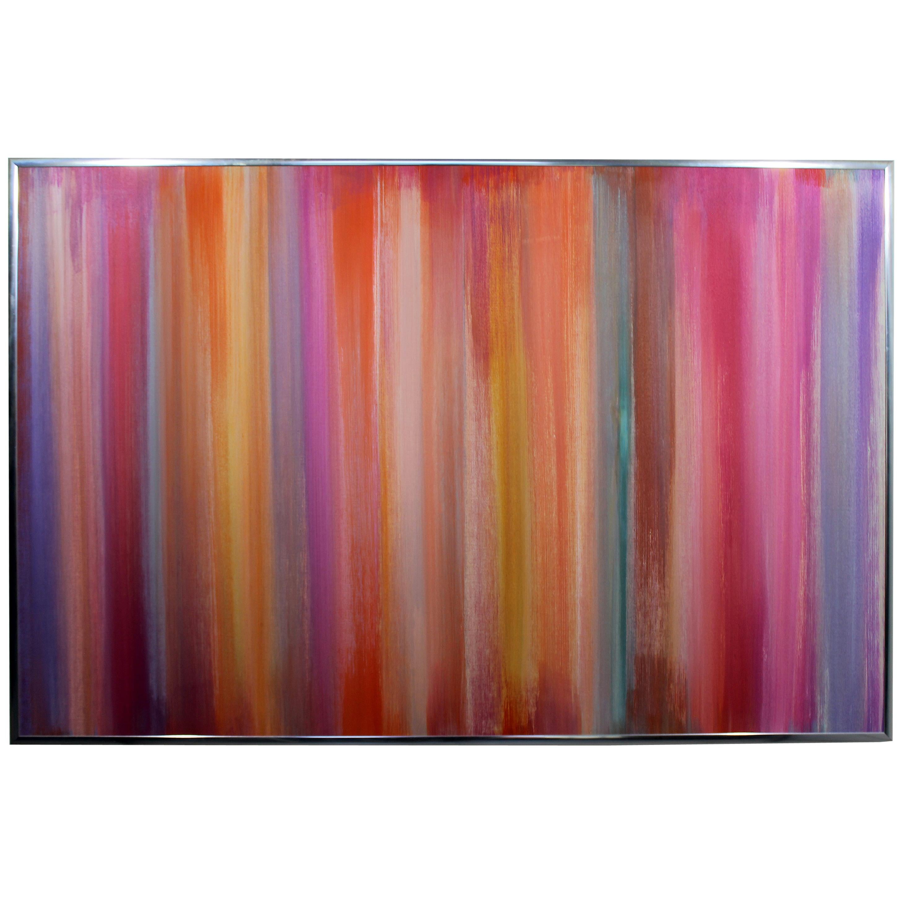 Contemporary Modern Large Framed Irene Simon Gouache Rainbow Painting