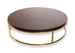 Contemporary Modern Large Round Dark Wood and Brass Coffee Table