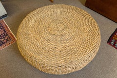 Contemporary Modern Large Round Woven Rattan Oversized Ottoman Coffee Table