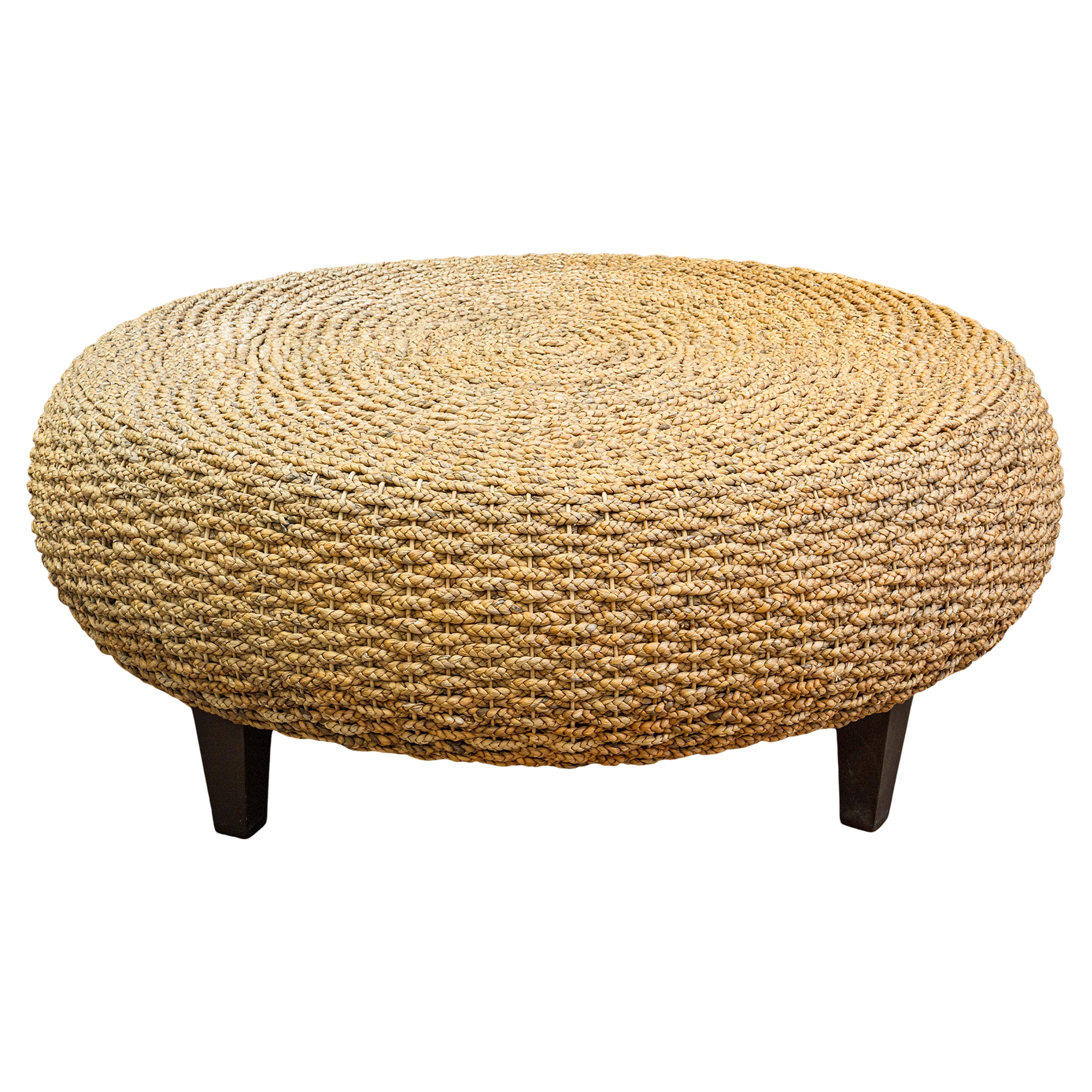 Table basse surdimensionnée contemporaine Modernity Large Round Woven Rattan Ottoman Coffee Table