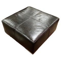 Contemporary Modern Large Square Leather Ottoman Foot Stool Seat
