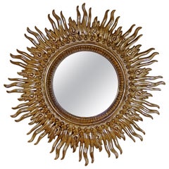 Contemporary Modern Large Sunburst Gold Gilt Plastic Wall Sculpture Mirror