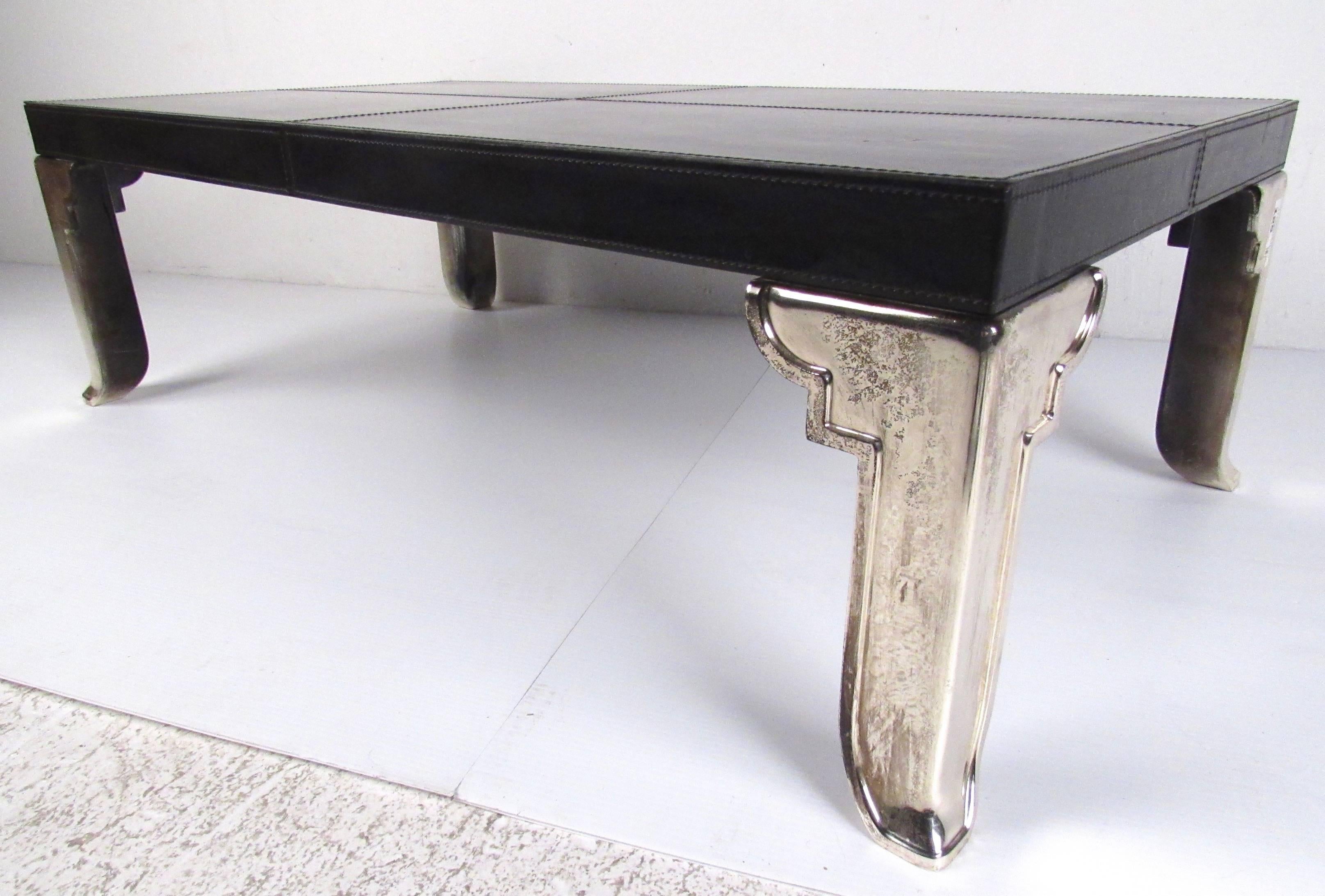 Modern Coffee Table with Leather Top 5