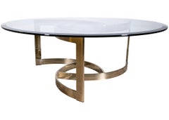 Contemporary Modern Leon Rosen Pace Round Sculptural Brass Glass Coffee Table