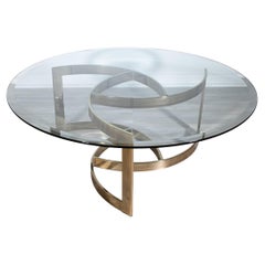 Contemporary Modern Leon Rosen Pace Round Sculptural Brass Glass Coffee Table