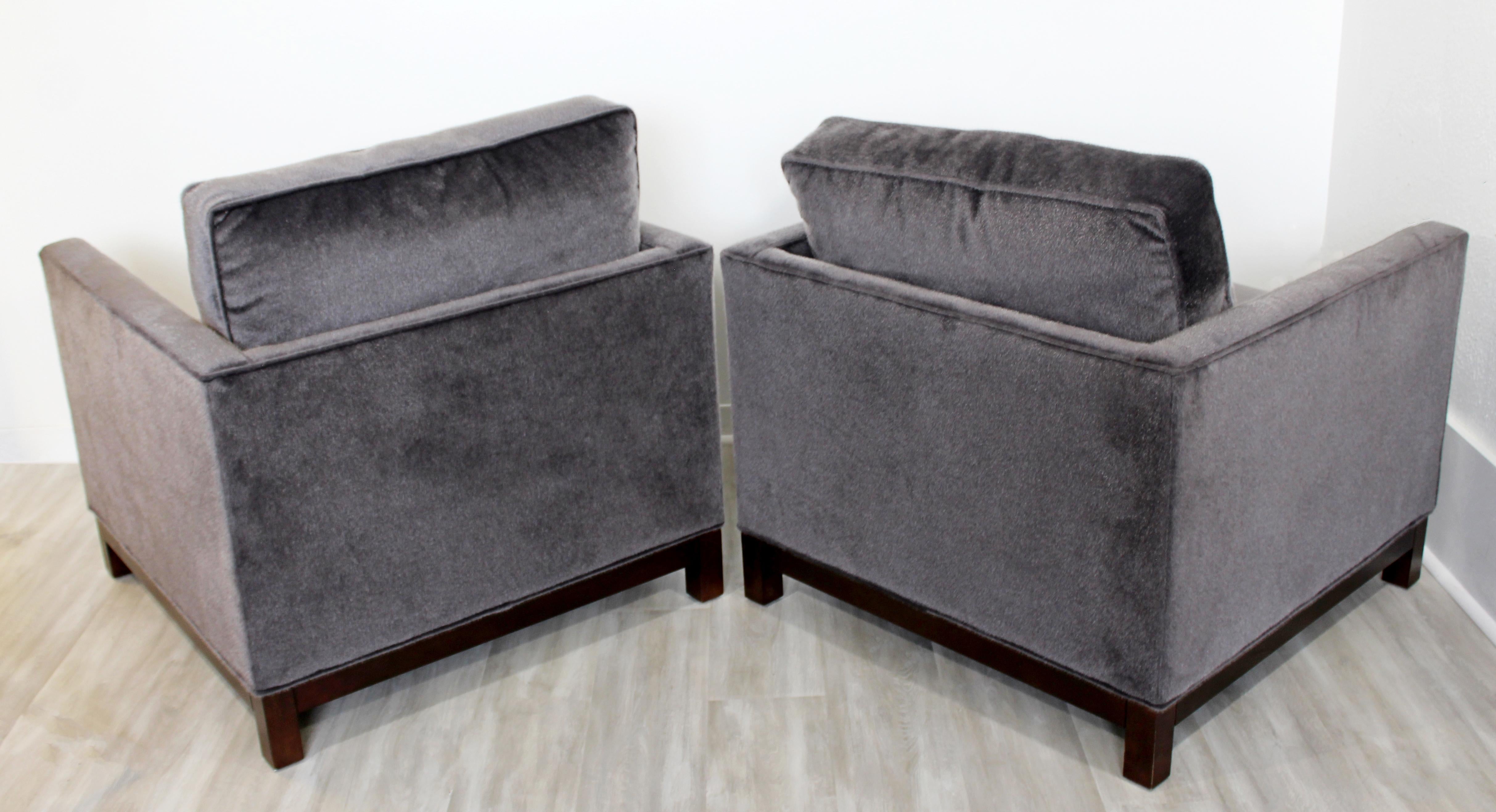 Late 20th Century Contemporary Modern Lexington Pair of Large Faux Mohair Cube Lounge Armchairs