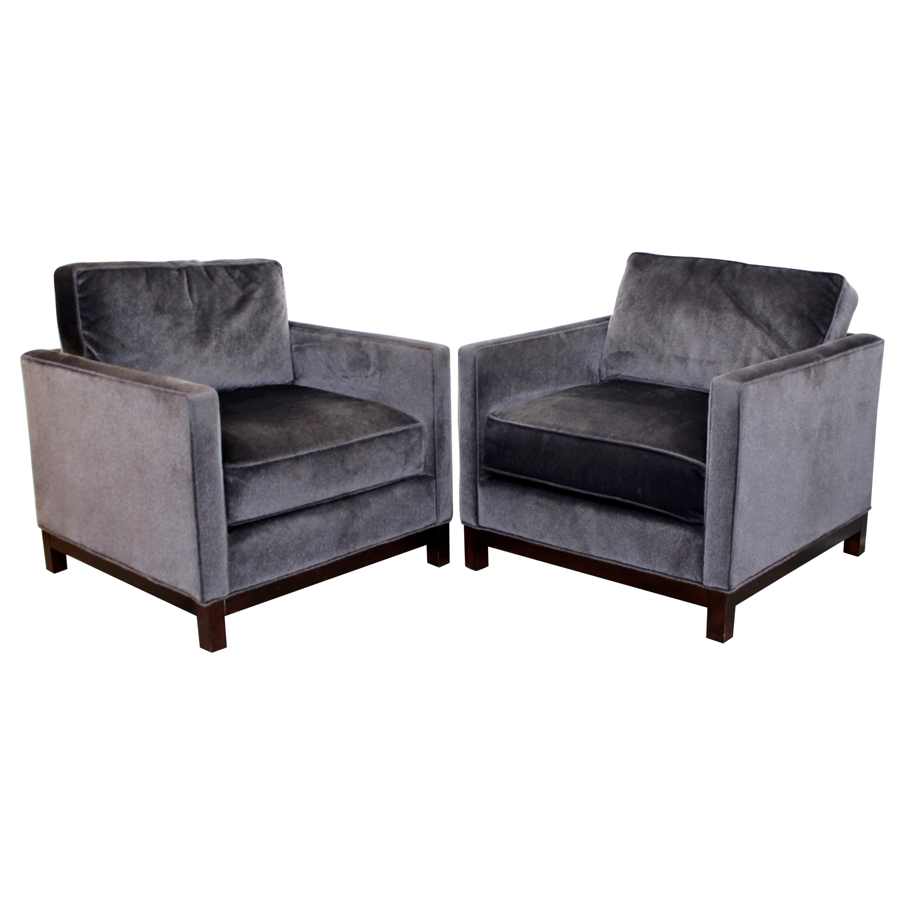 Contemporary Modern Lexington Pair of Large Faux Mohair Cube Lounge Armchairs
