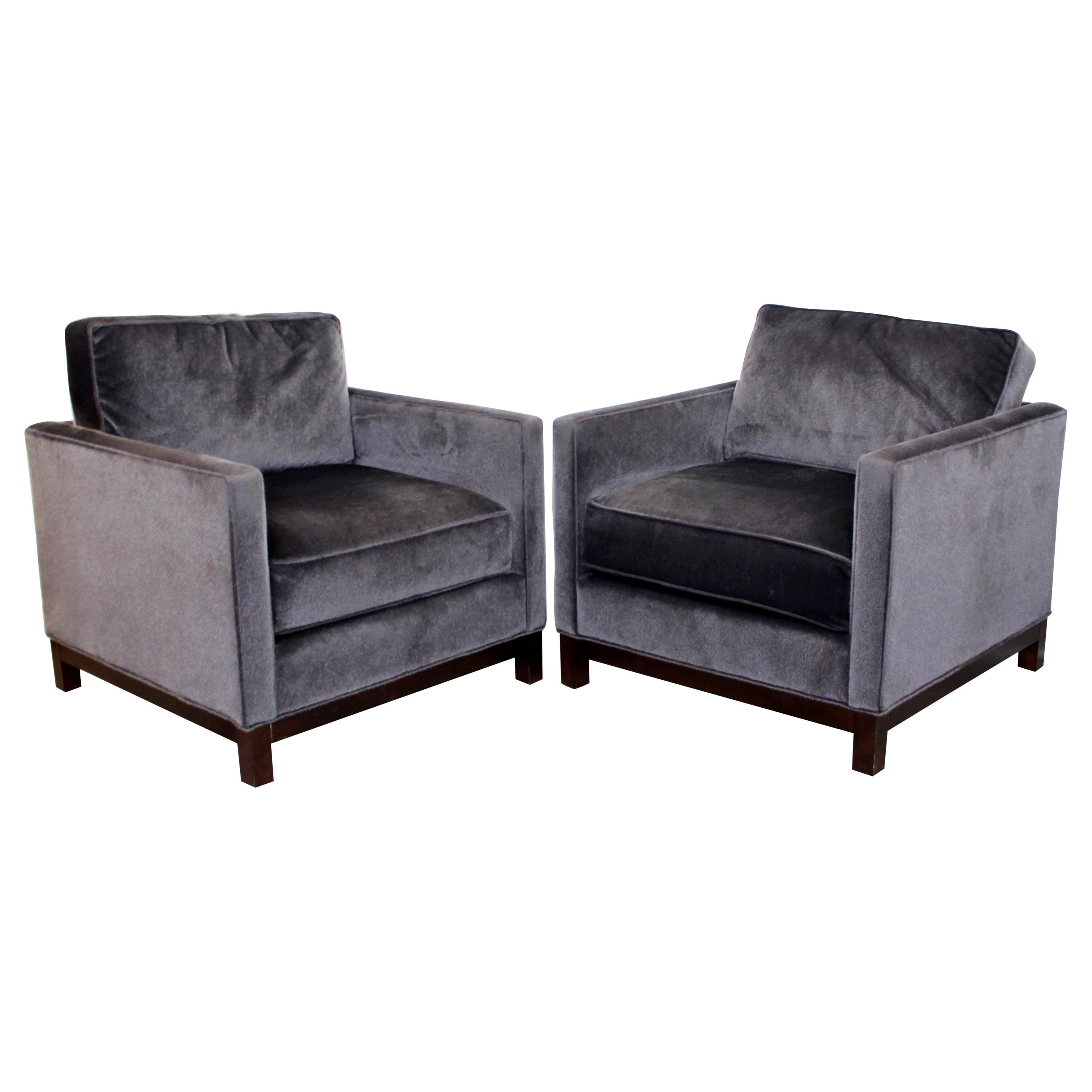 Contemporary Modern Lexington Pair of Large Faux Mohair Cube Lounge